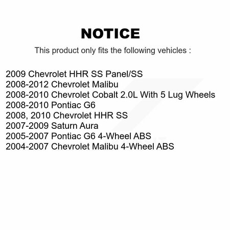 Kugel Front Wheel Bearing & Hub Assembly Pair For Chevrolet Malibu Pontiac G6 Cobalt HHR Saturn K70-100289